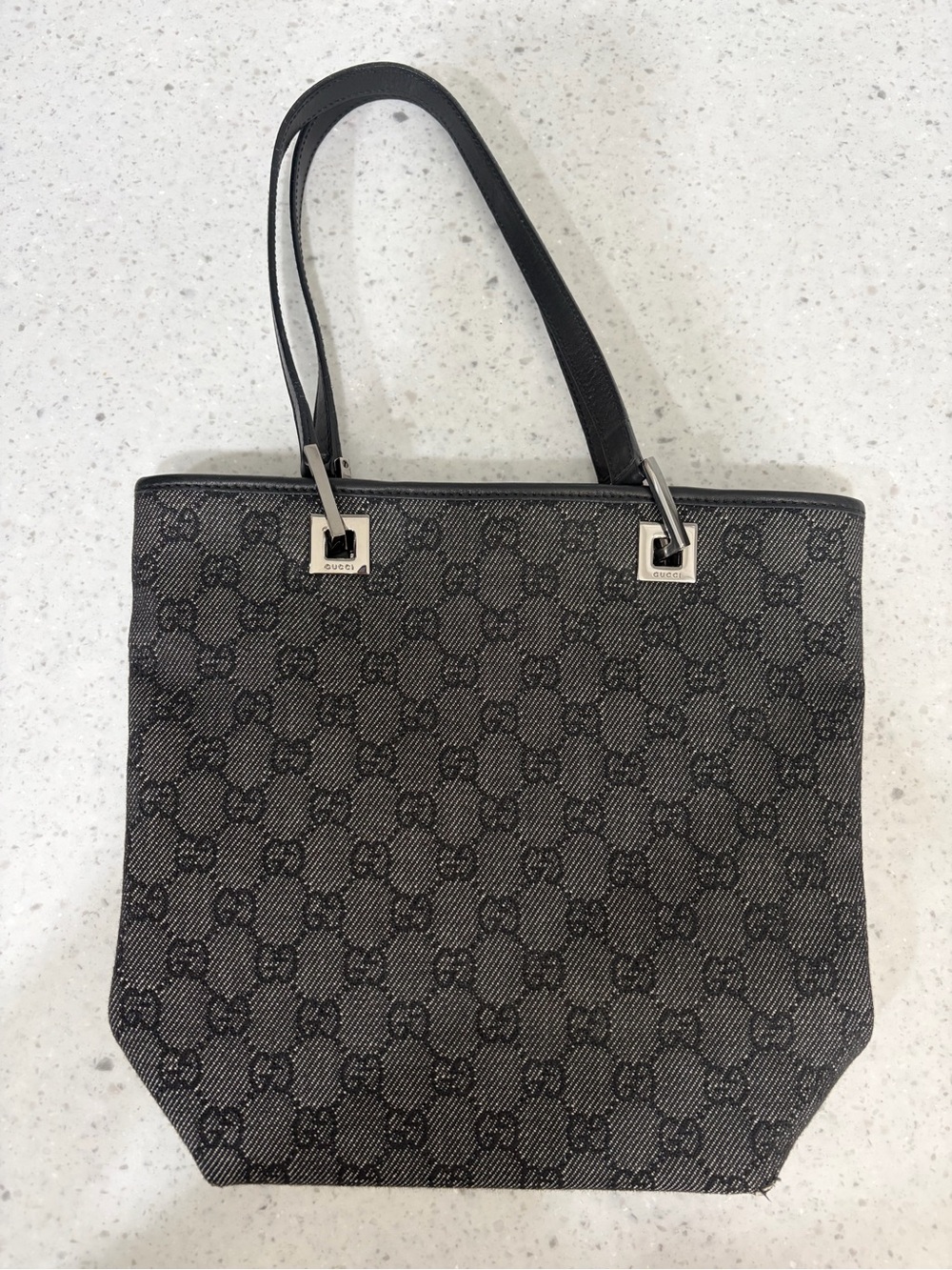 Gucci Black GG Monogram Tote with Silver-Tone Hardware